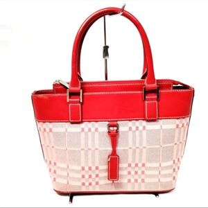 Burberry Red and Cream Checkered Satchel